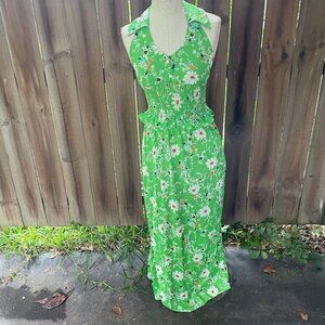Vintage 60s J C Penney FLOWER POWER Daisy Halter Peplum Maxi Dress S Nos